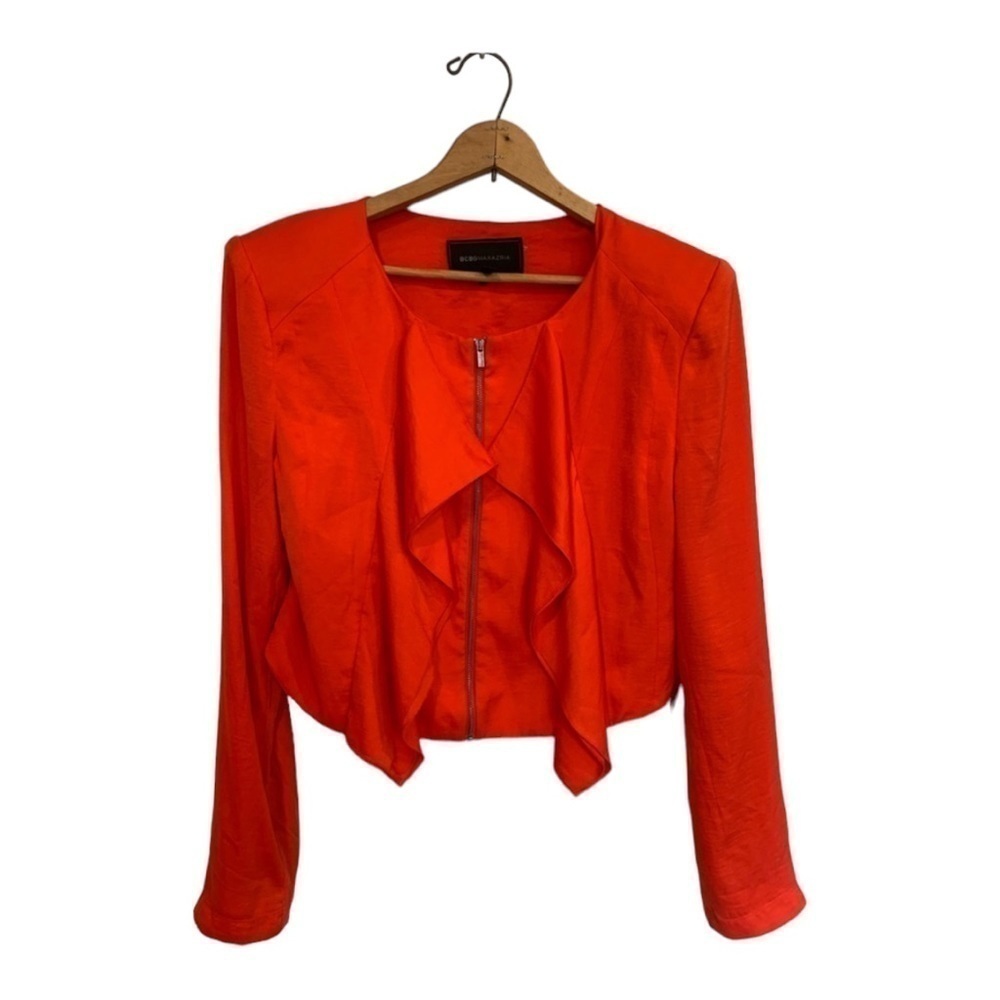 BCBG Max Azria Preston Poppy Red/Orange Zip-Up Blazer Size L